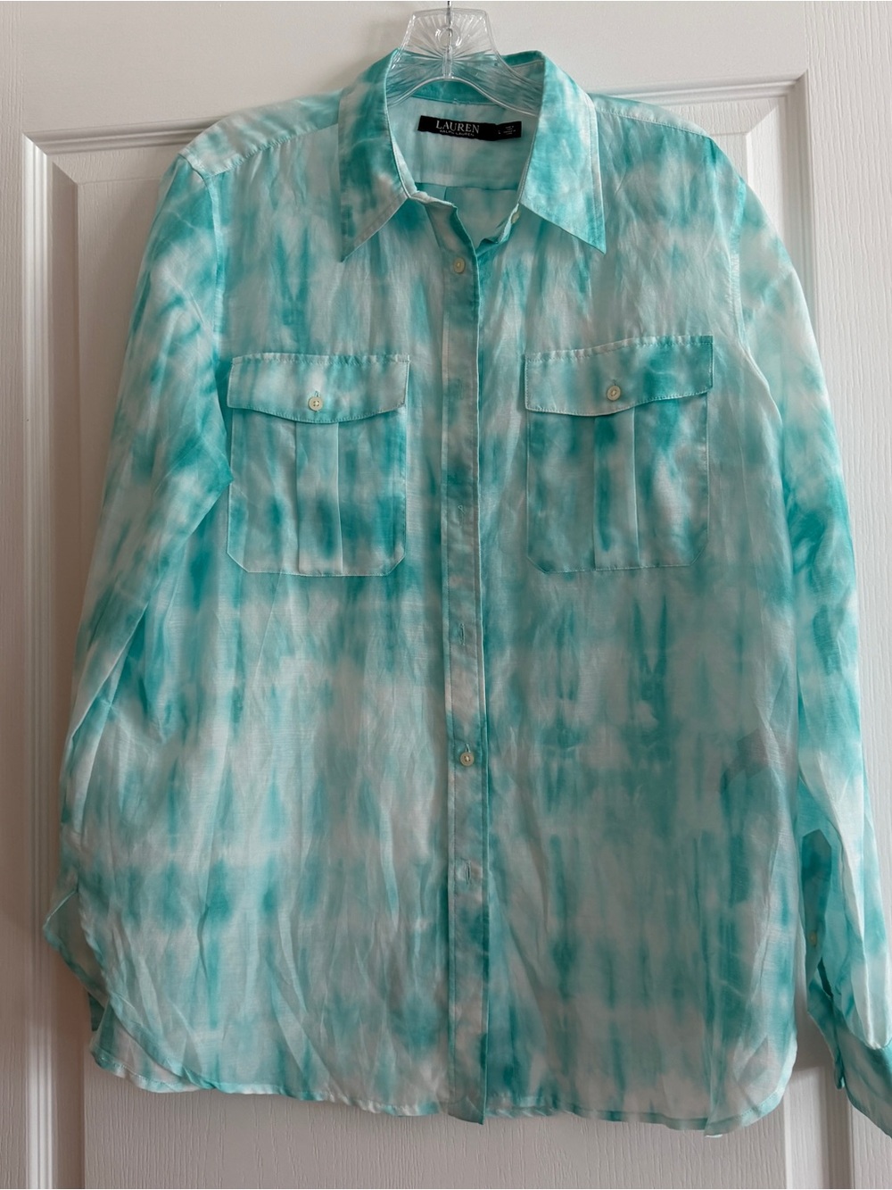 Ralph Lauren Aqua Tie-Dye Blouse